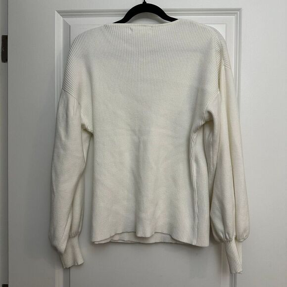 All in Favor Rib Bishop Sleeve Surplice Ribbed Sweater - Picture 3 of 4